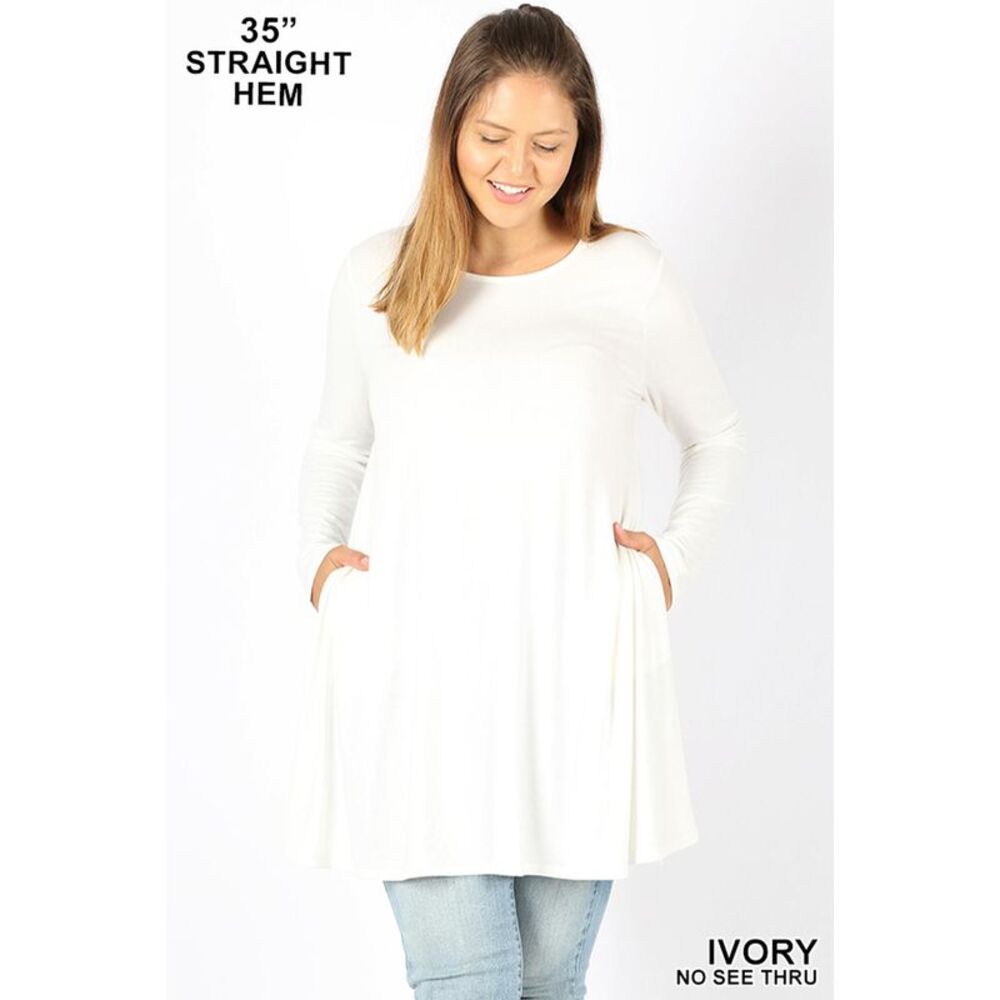 World of Leggings Long Sleeve Plus Size Swing Tunic with Pockets